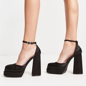 New Double Platform Black Satin Heels